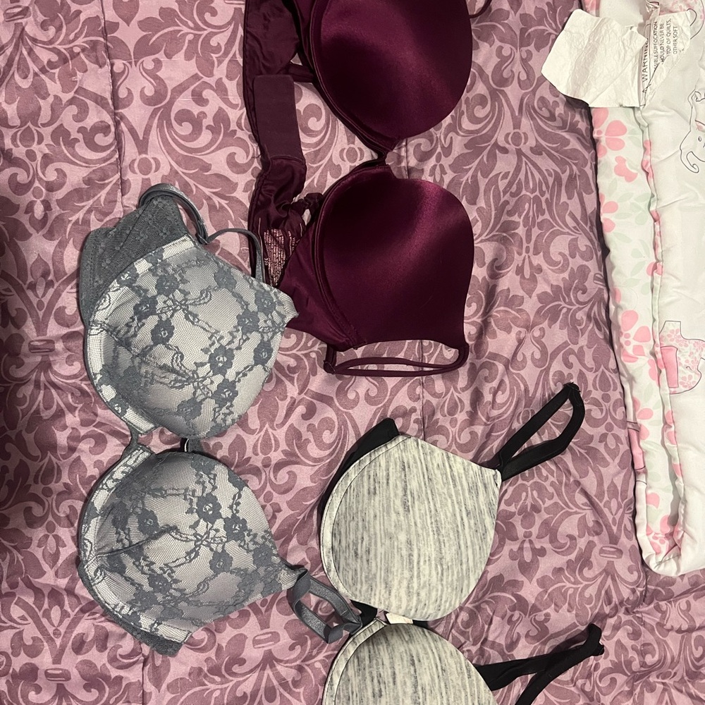 Victoria's Secret Burgundy and Gray Bra Bundle